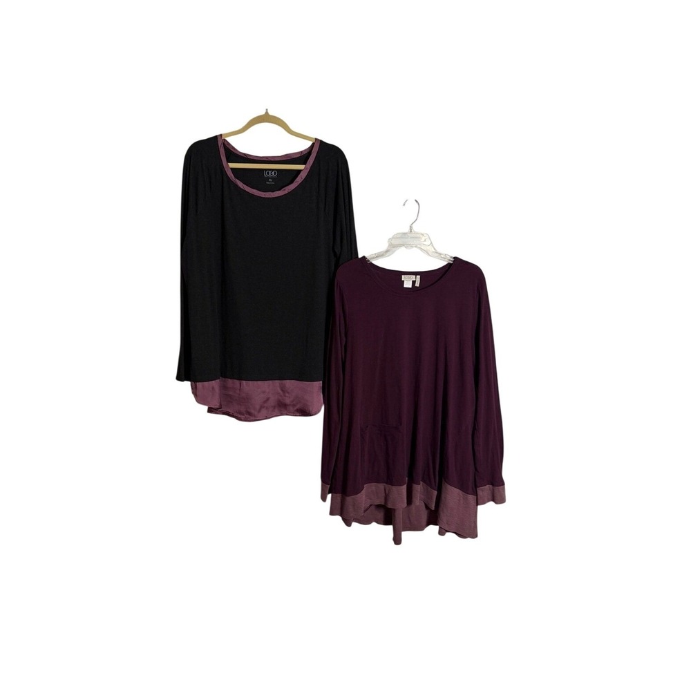 LOGO Lori Goldstein Long Sleeve Tunic Top Bundle Plum Purple & Gray Flowy XL